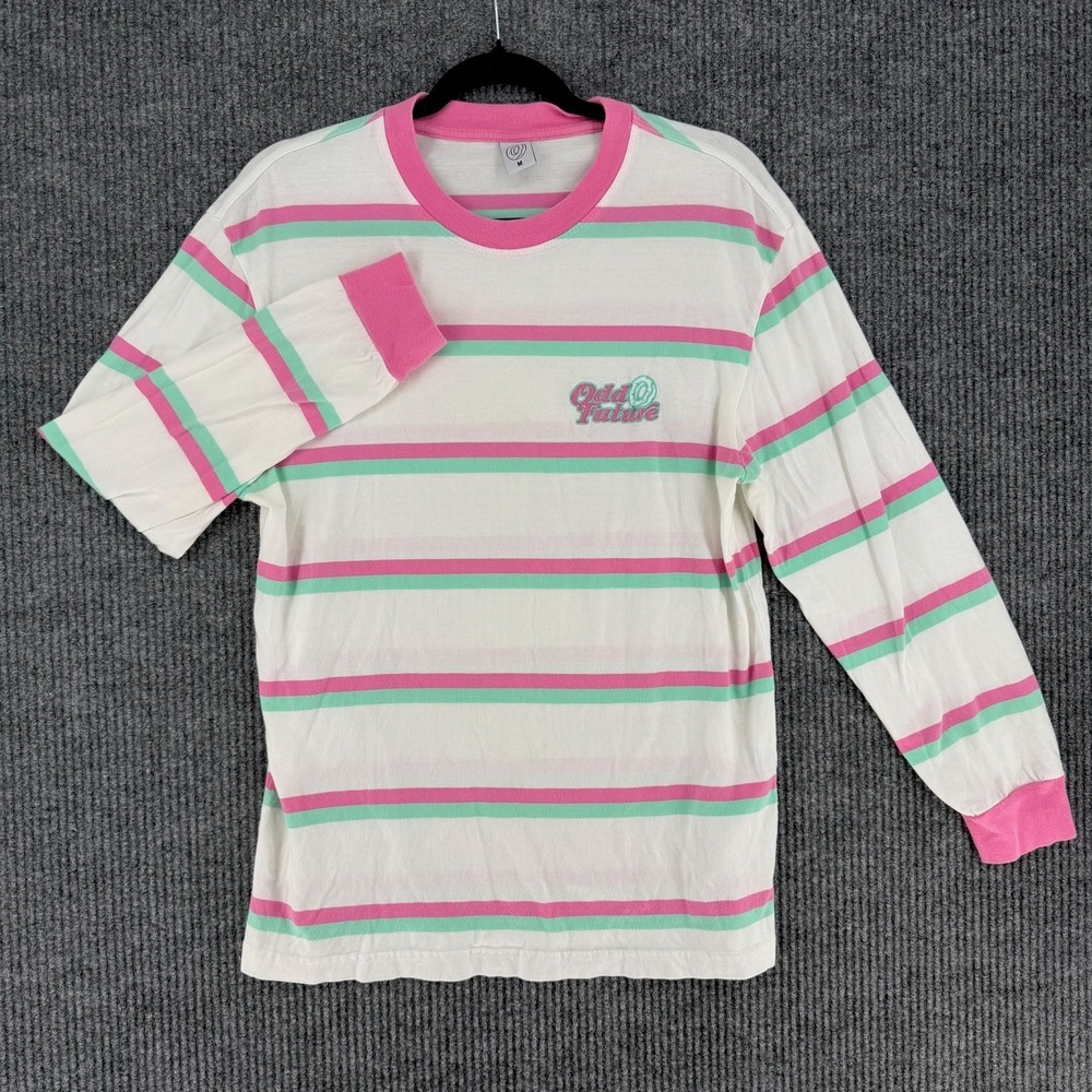 Odd Future OFWGKTA striped long sleeve shirt pink mint embroidered logo Medium